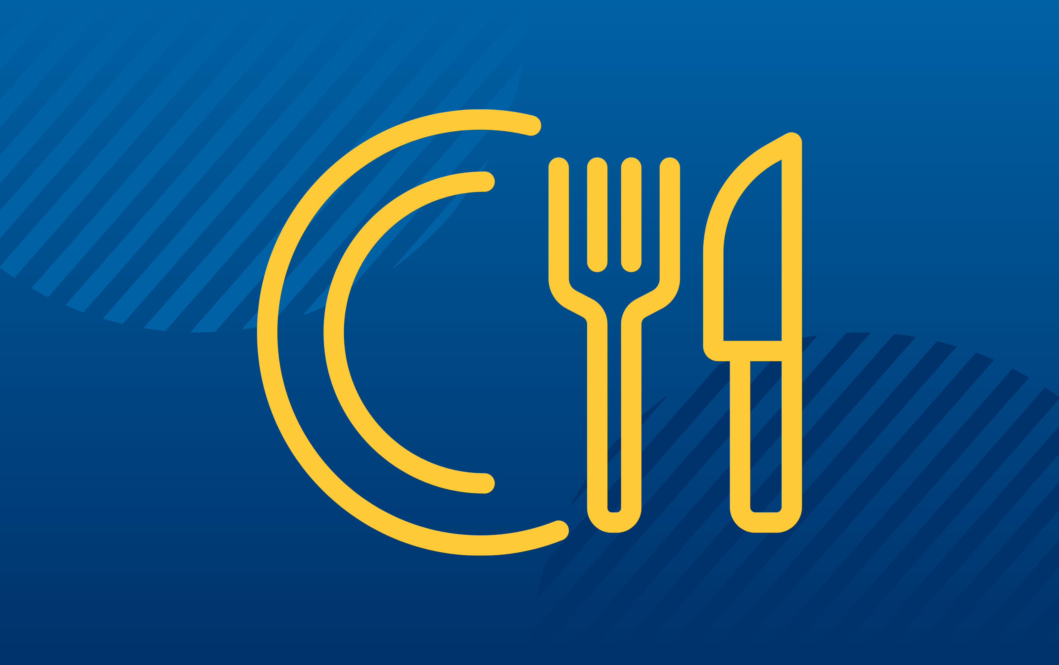 A plate with fork and knife in yellow with a blue gradiant background