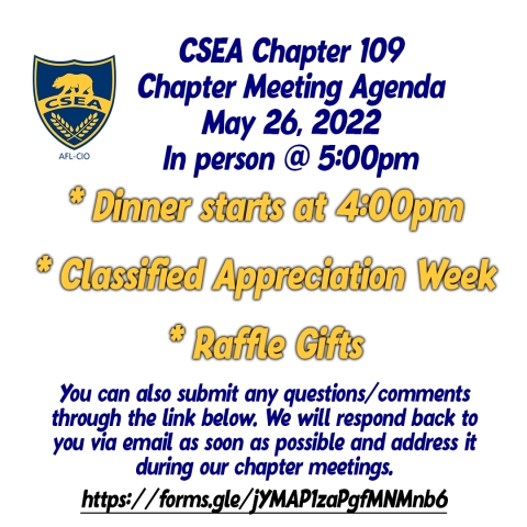 CSEA 109 May Chapter Meeting Agenda